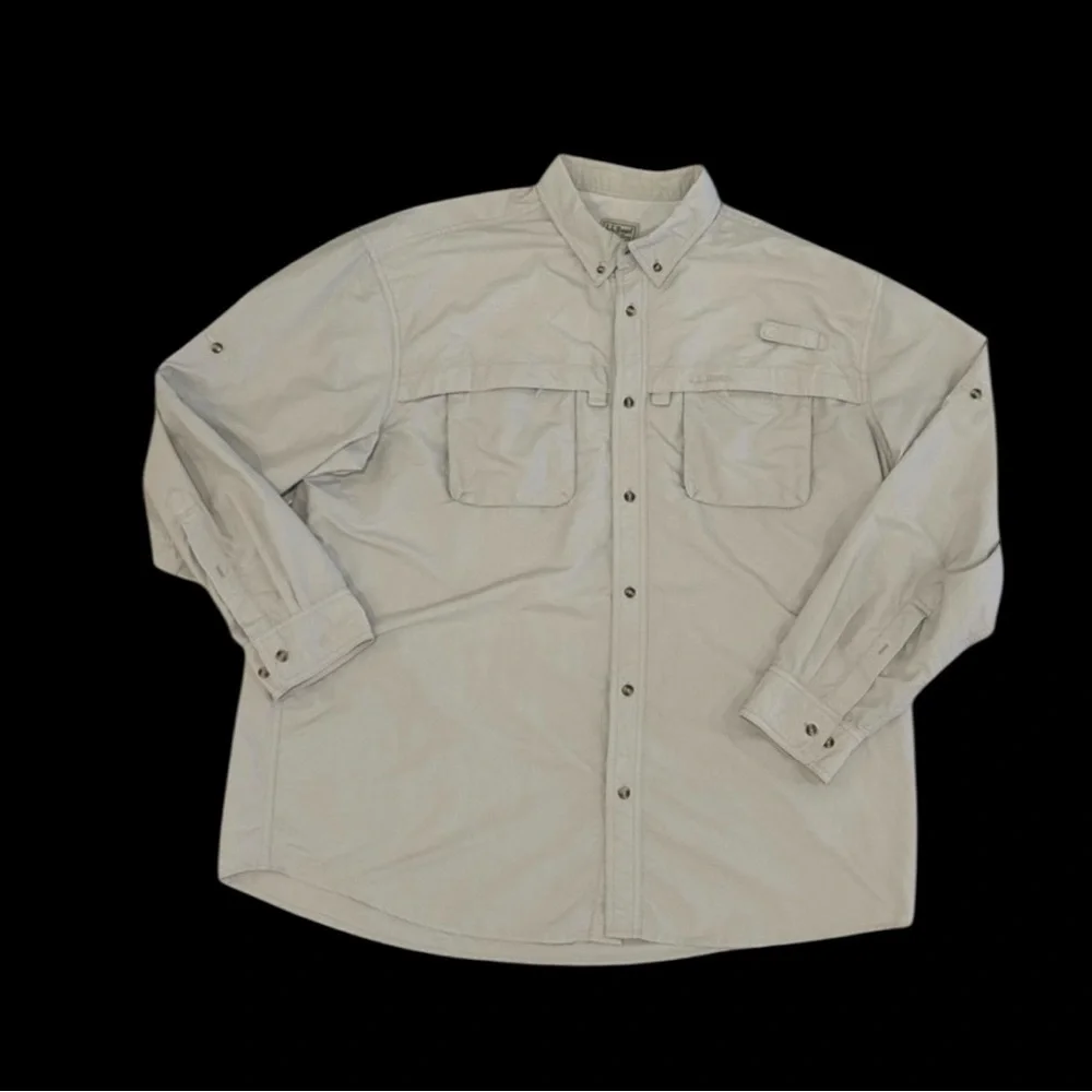 LL Bean Men's Tan‎ Long Sleeve Button Up Outdoor Fishing Shirt XXL REG
